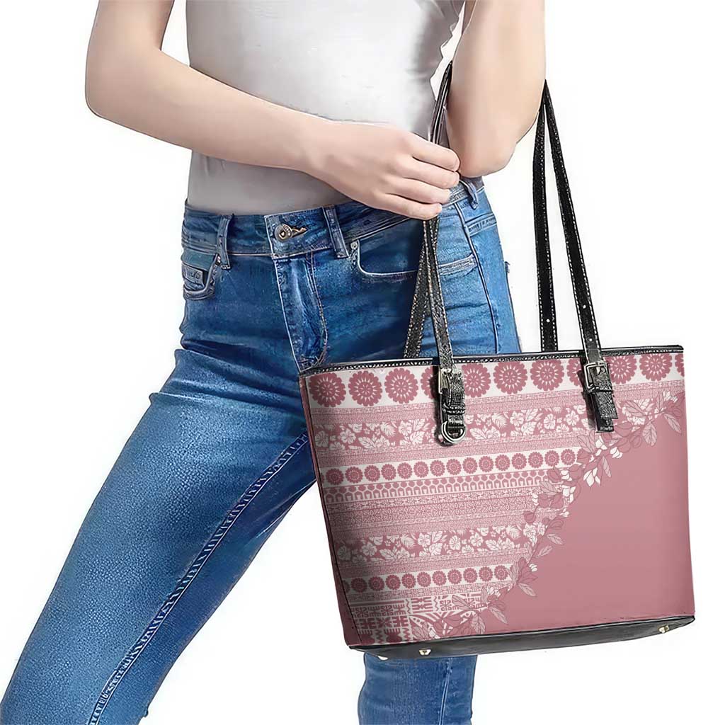 Fiji Marau na Kerisimasi Leather Tote Bag Dusty Rose Tagimoucia Tapa Masi Tribal - Polynesian Pride