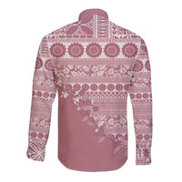 Fiji Marau na Kerisimasi Long Sleeve Button Shirt Dusty Rose Tagimoucia Tapa Masi Tribal LT9 - Polynesian Pride