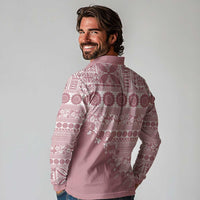 Fiji Marau na Kerisimasi Long Sleeve Polo Shirt Dusty Rose Tagimoucia Tapa Masi Tribal - Polynesian Pride