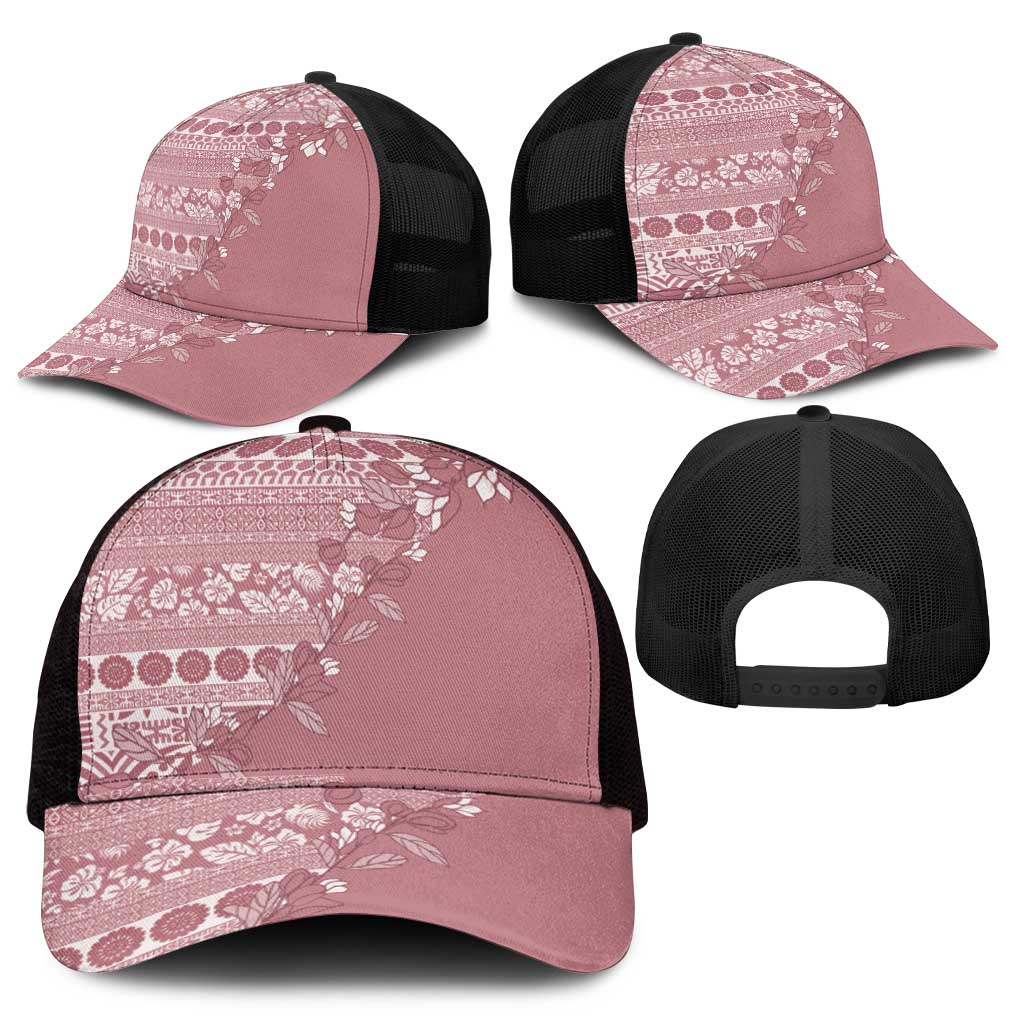 Fiji Marau na Kerisimasi Mesh Trucker Cap Dusty Rose Tagimoucia Tapa Masi Tribal - Polynesian Pride
