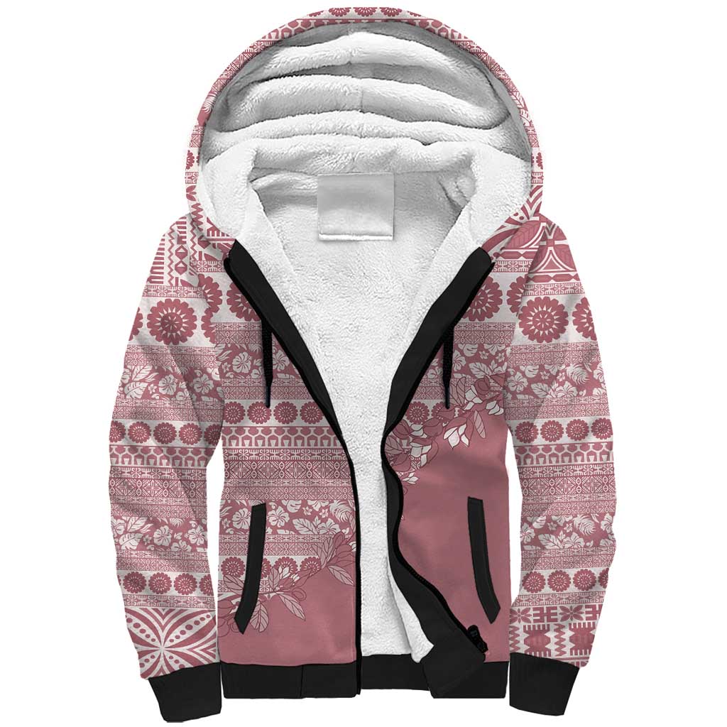 Fiji Marau na Kerisimasi Sherpa Hoodie Dusty Rose Tagimoucia Tapa Masi Tribal - Polynesian Pride