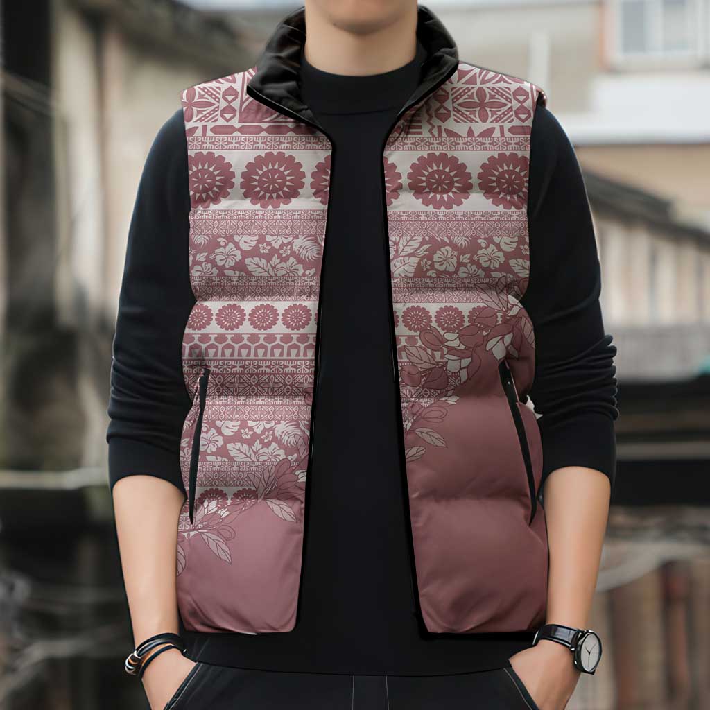 Fiji Marau na Kerisimasi Sleeveless Puffer Jacket Dusty Rose Tagimoucia Tapa Masi Tribal - Polynesian Pride