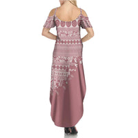 Fiji Marau na Kerisimasi Summer Maxi Dress Dusty Rose Tagimoucia Tapa Masi Tribal - Polynesian Pride