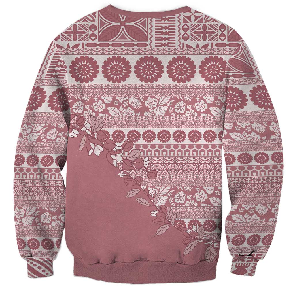 Fiji Marau na Kerisimasi Sweatshirt Dusty Rose Tagimoucia Tapa Masi Tribal LT9 - Polynesian Pride