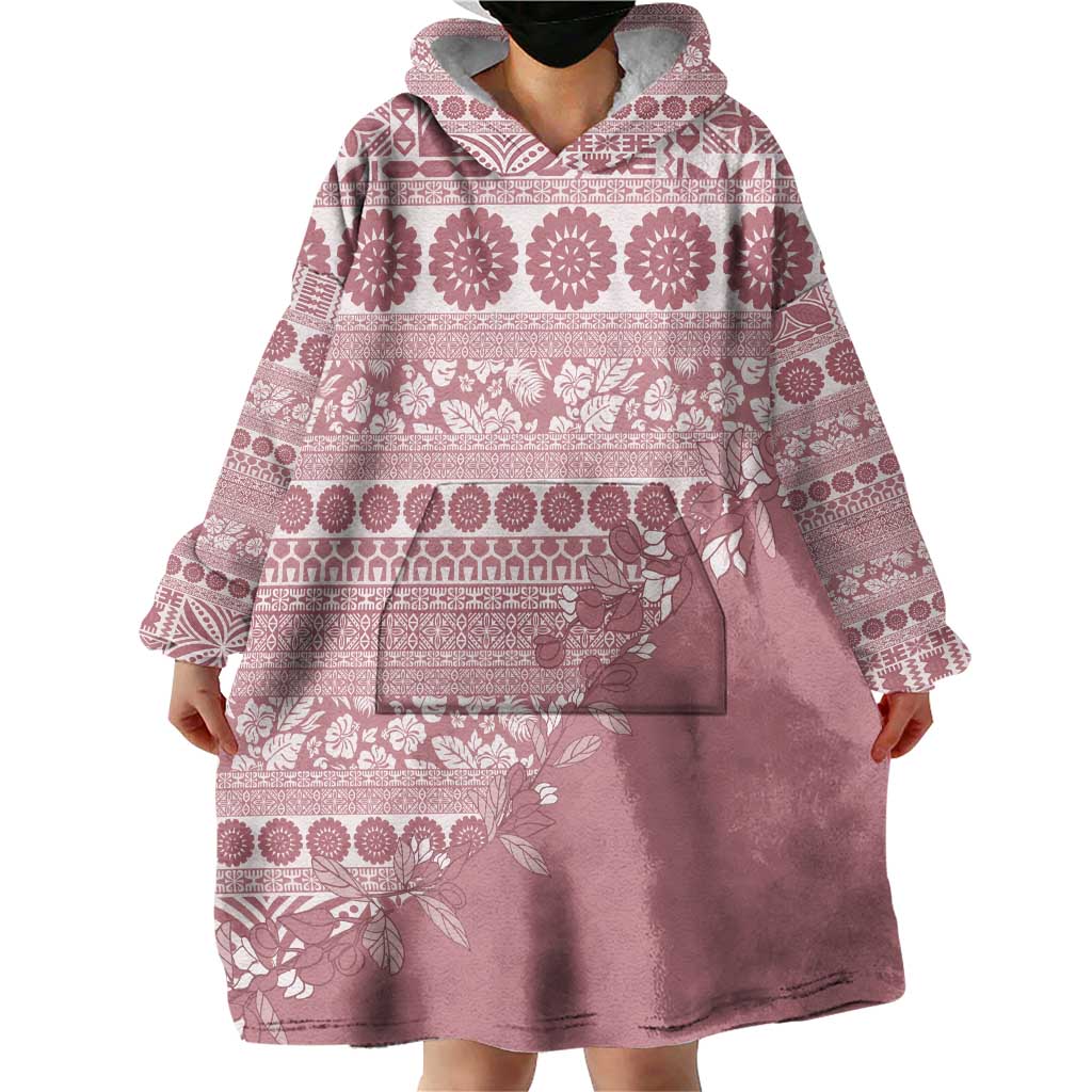 Fiji Marau na Kerisimasi Wearable Blanket Hoodie Dusty Rose Tagimoucia Tapa Masi Tribal - Polynesian Pride