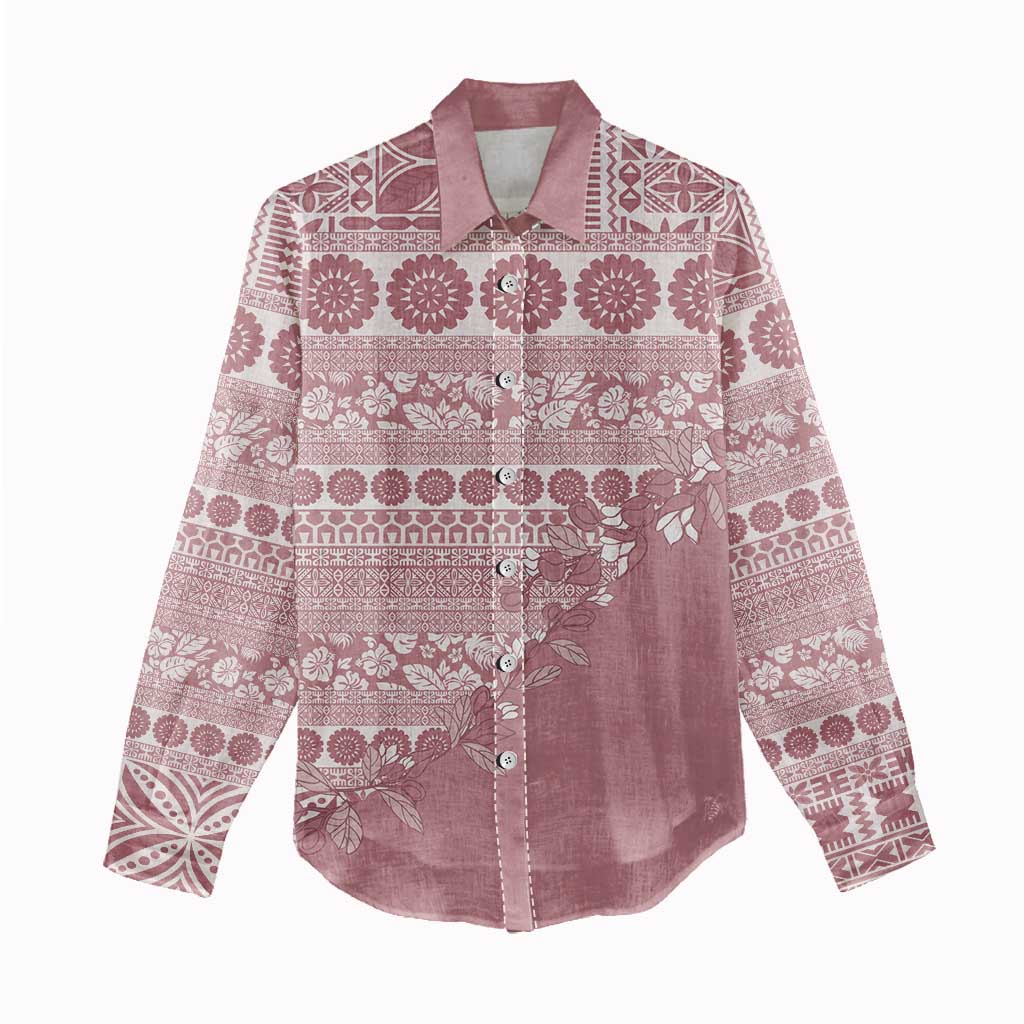 Fiji Marau na Kerisimasi Women Casual Shirt Dusty Rose Tagimoucia Tapa Masi Tribal LT9 - Polynesian Pride