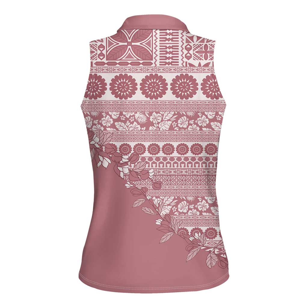 Fiji Marau na Kerisimasi Women Sleeveless Polo Shirt Dusty Rose Tagimoucia Tapa Masi Tribal - Polynesian Pride