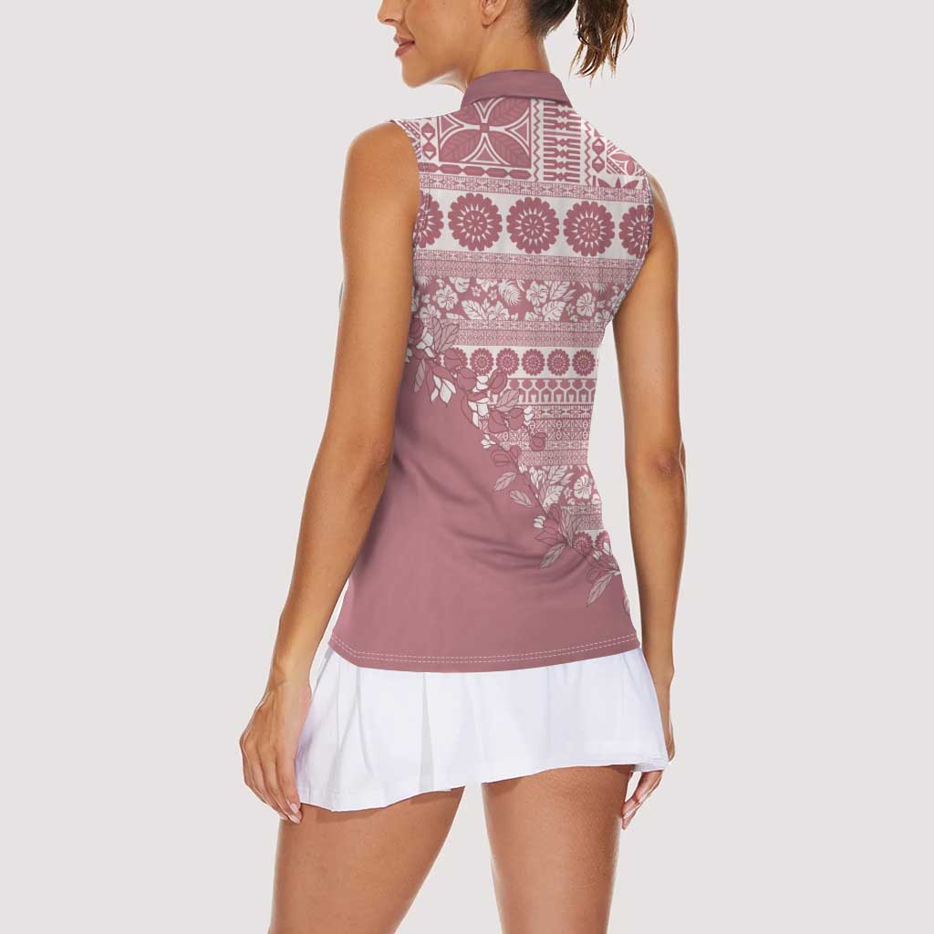 Fiji Marau na Kerisimasi Women Sleeveless Polo Shirt Dusty Rose Tagimoucia Tapa Masi Tribal - Polynesian Pride