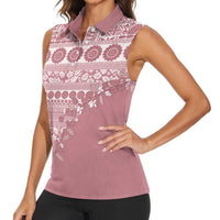 Fiji Marau na Kerisimasi Women Sleeveless Polo Shirt Dusty Rose Tagimoucia Tapa Masi Tribal - Polynesian Pride