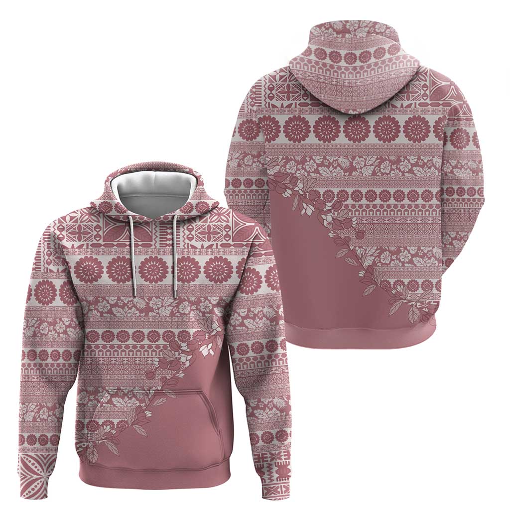Fiji Marau na Kerisimasi Zip Hoodie Dusty Rose Tagimoucia Tapa Masi Tribal - Polynesian Pride
