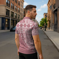 Fiji Marau na Kerisimasi Zipper Polo Shirt Dusty Rose Tagimoucia Tapa Masi Tribal - Polynesian Pride
