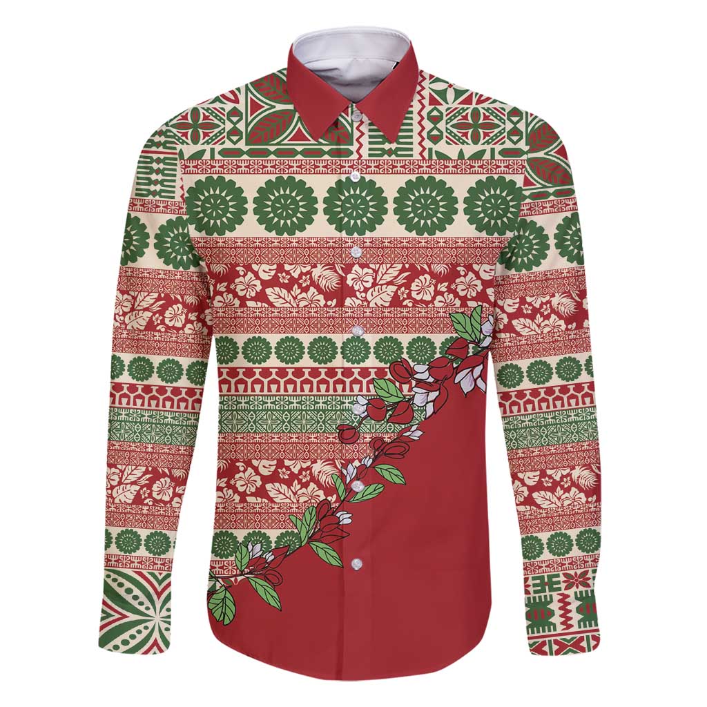 Fiji Marau na Kerisimasi Family Matching Off Shoulder Maxi Dress and Hawaiian Shirt Red Tagimoucia Tapa Masi Tribal - Polynesian Pride