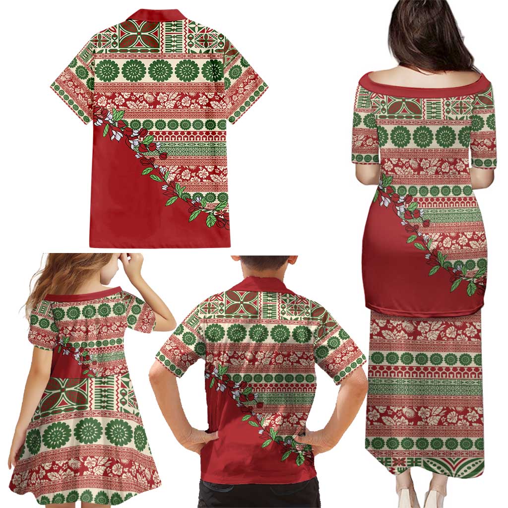 Fiji Marau na Kerisimasi Family Matching Puletasi and Hawaiian Shirt Red Tagimoucia Tapa Masi Tribal - Polynesian Pride