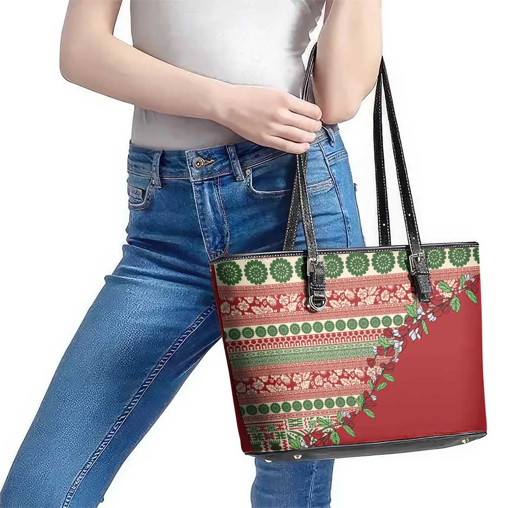 Fiji Marau na Kerisimasi Leather Tote Bag Red Tagimoucia Tapa Masi Tribal - Polynesian Pride