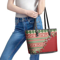 Fiji Marau na Kerisimasi Leather Tote Bag Red Tagimoucia Tapa Masi Tribal - Polynesian Pride