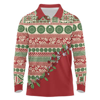 Fiji Marau na Kerisimasi Long Sleeve Polo Shirt Red Tagimoucia Tapa Masi Tribal - Polynesian Pride