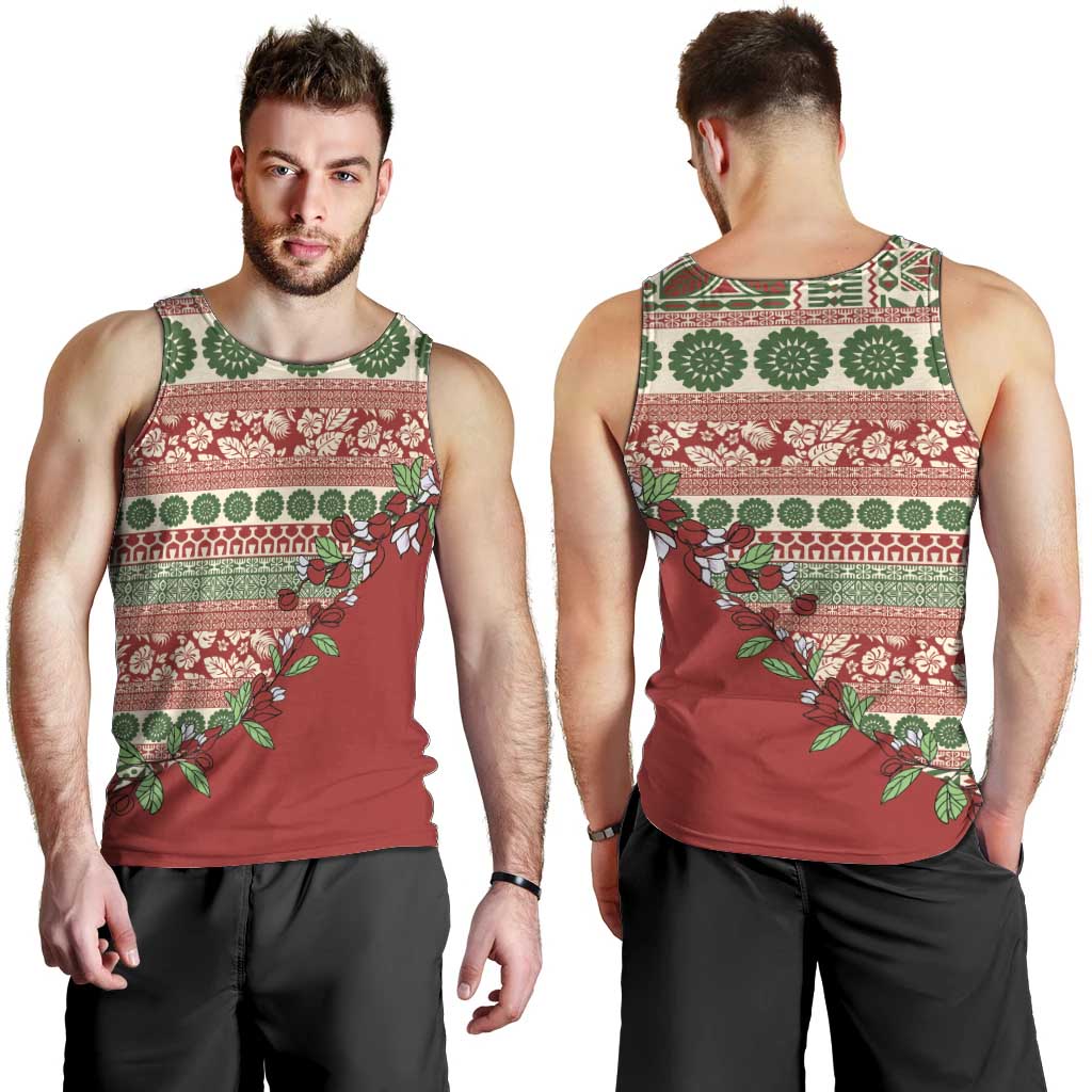 Fiji Marau na Kerisimasi Men Tank Top Red Tagimoucia Tapa Masi Tribal - Polynesian Pride