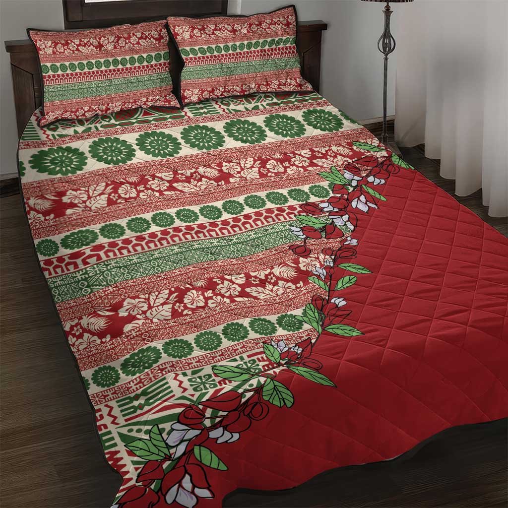 Fiji Marau na Kerisimasi Quilt Bed Set Red Tagimoucia Tapa Masi Tribal - Polynesian Pride
