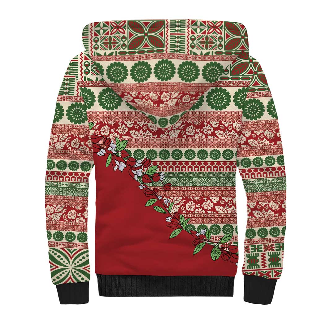 Fiji Marau na Kerisimasi Sherpa Hoodie Red Tagimoucia Tapa Masi Tribal - Polynesian Pride