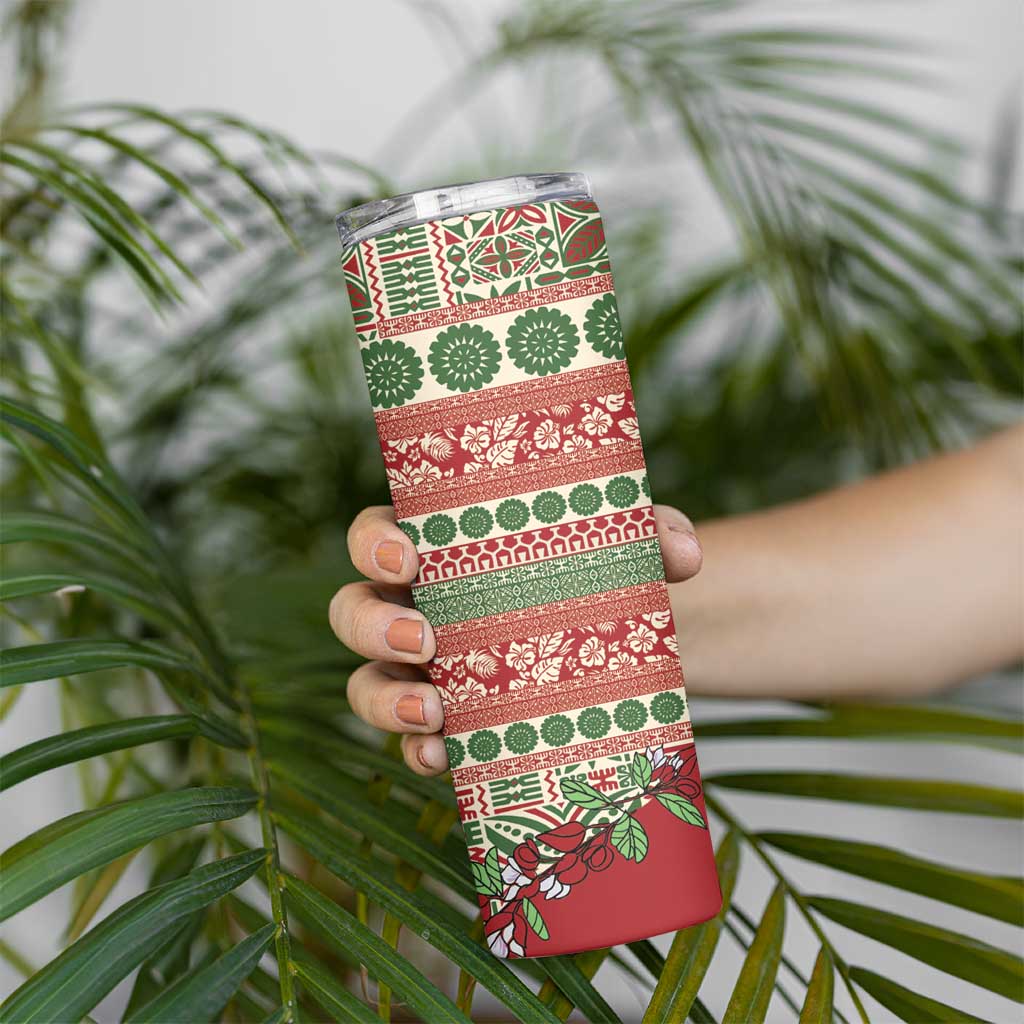 Fiji Marau na Kerisimasi Skinny Tumbler Red Tagimoucia Tapa Masi Tribal - Polynesian Pride