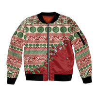 Fiji Marau na Kerisimasi Sleeve Zip Bomber Jacket Red Tagimoucia Tapa Masi Tribal - Polynesian Pride