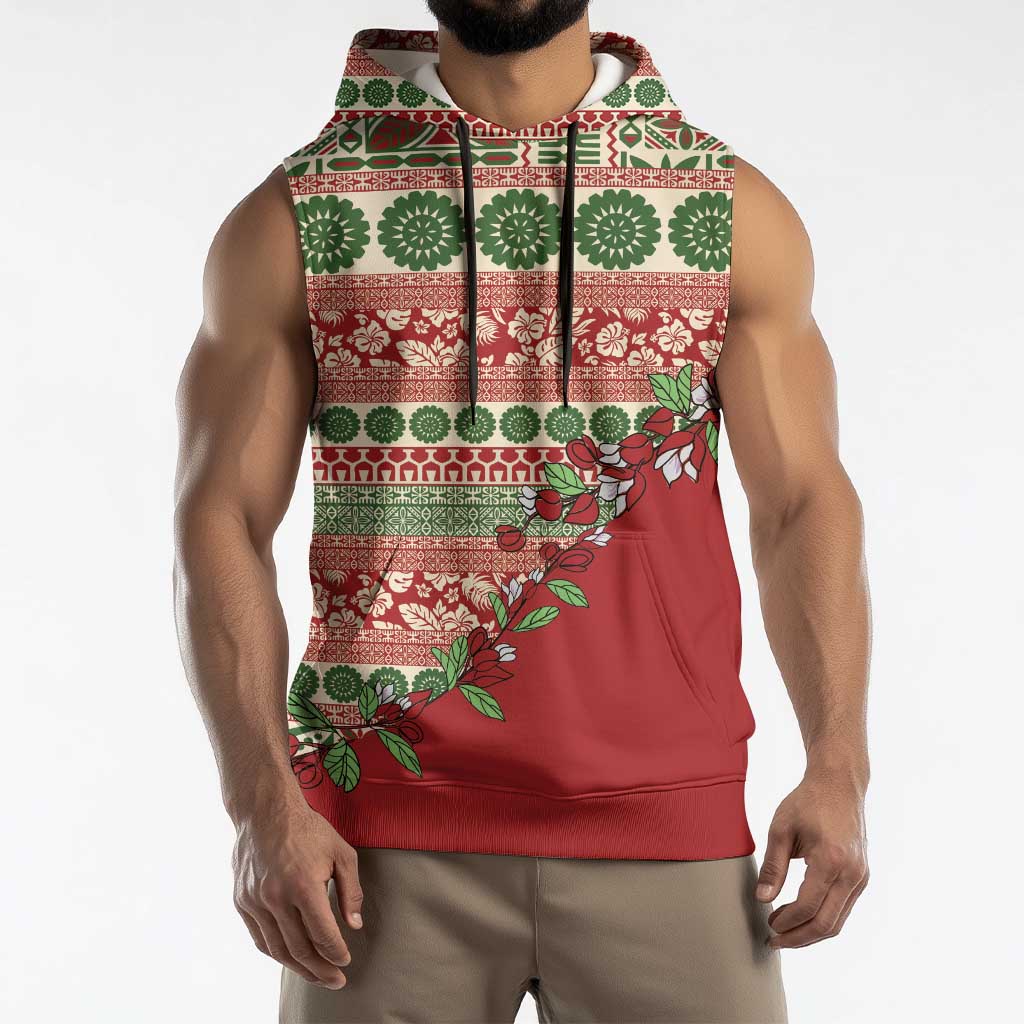 Fiji Marau na Kerisimasi Sleeveless Hoodie Red Tagimoucia Tapa Masi Tribal - Polynesian Pride