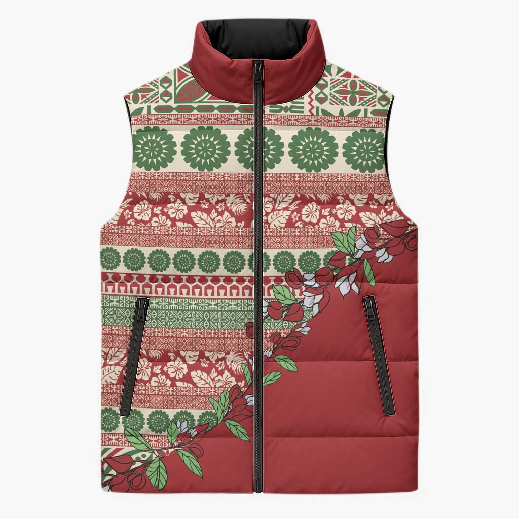 Fiji Marau na Kerisimasi Sleeveless Puffer Jacket Red Tagimoucia Tapa Masi Tribal - Polynesian Pride