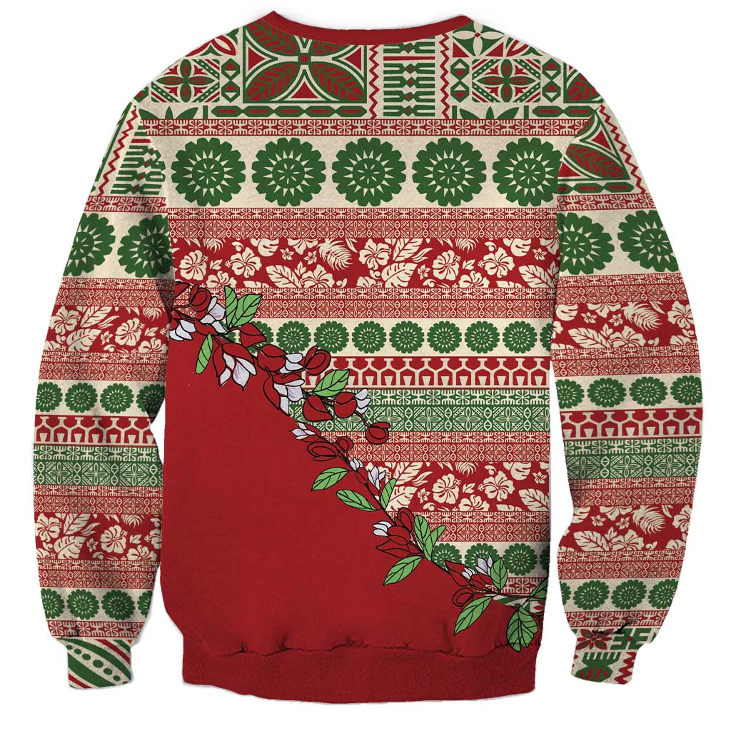 Fiji Marau na Kerisimasi Sweatshirt Red Tagimoucia Tapa Masi Tribal - Polynesian Pride