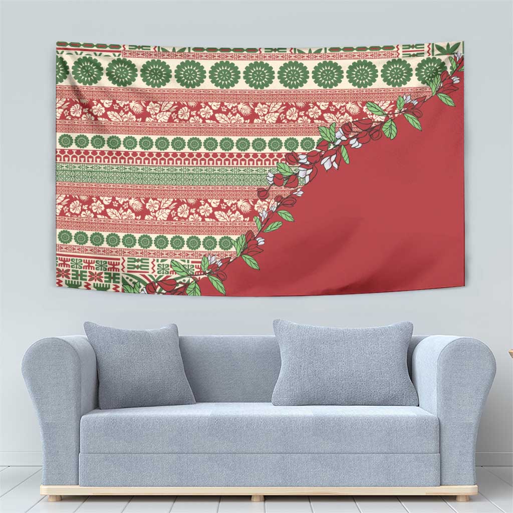 Fiji Marau na Kerisimasi Tapestry Red Tagimoucia Tapa Masi Tribal - Polynesian Pride