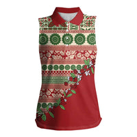 Fiji Marau na Kerisimasi Women Sleeveless Polo Shirt Red Tagimoucia Tapa Masi Tribal - Polynesian Pride
