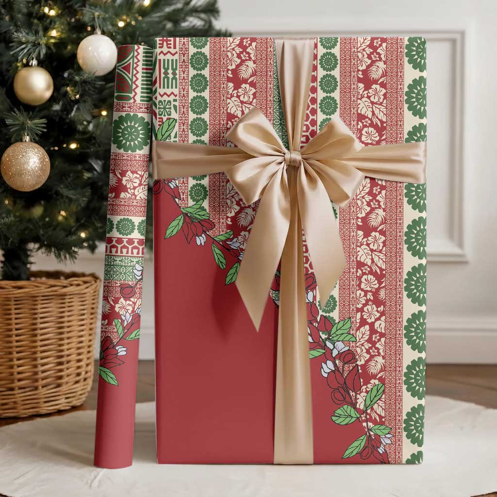 Fiji Marau na Kerisimasi Wrapping Paper Red Tagimoucia Tapa Masi Tribal - Polynesian Pride