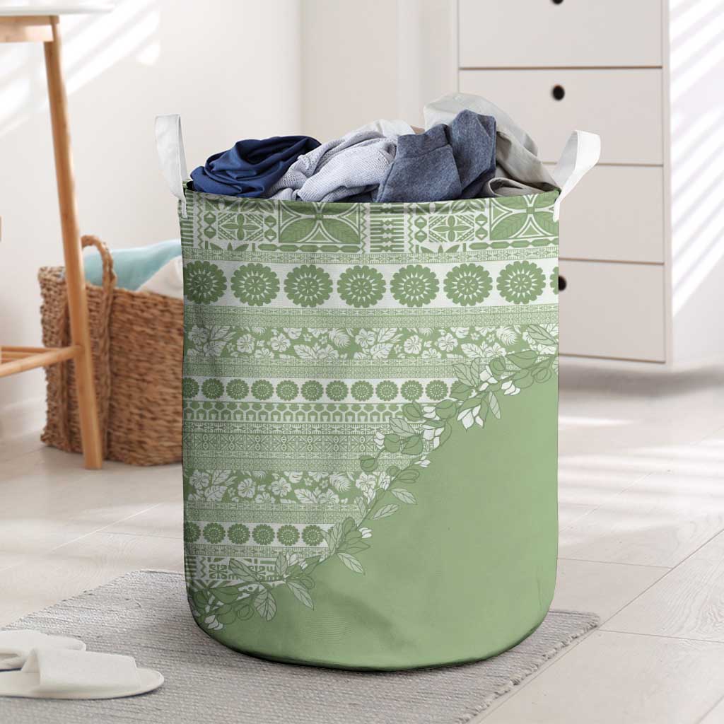 Fiji Marau na Kerisimasi Laundry Basket Sage Green Tagimoucia Tapa Masi Tribal - Polynesian Pride
