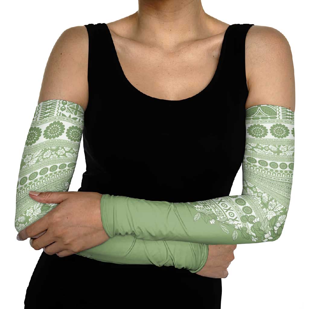 Fiji Marau na Kerisimasi Arm Sleeves Sage Green Tagimoucia Tapa Masi Tribal - Polynesian Pride