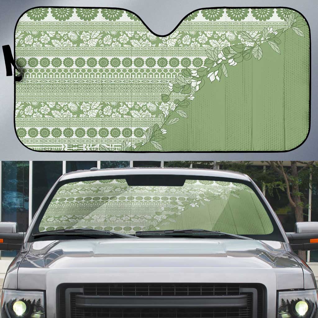 Fiji Marau na Kerisimasi Auto Sun Shade Sage Green Tagimoucia Tapa Masi Tribal - Polynesian Pride