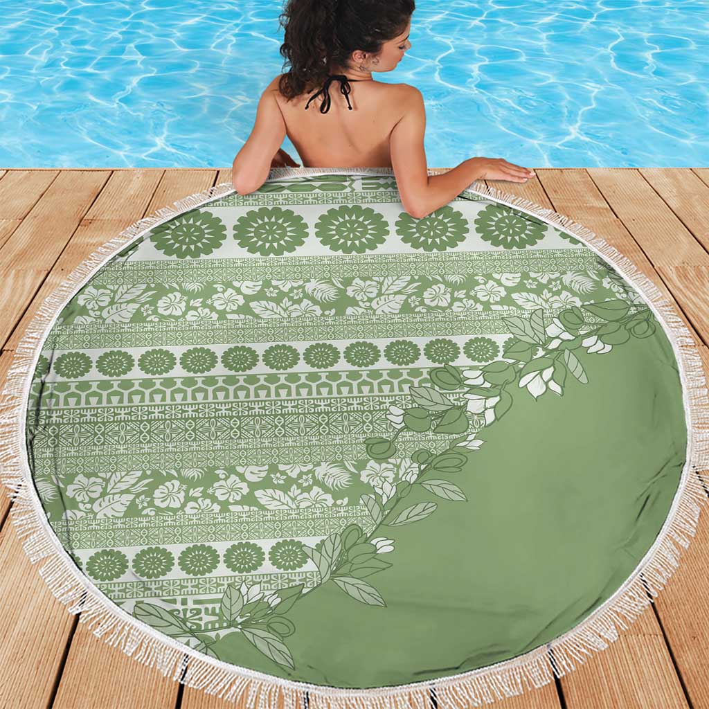 Fiji Marau na Kerisimasi Beach Blanket Sage Green Tagimoucia Tapa Masi Tribal - Polynesian Pride