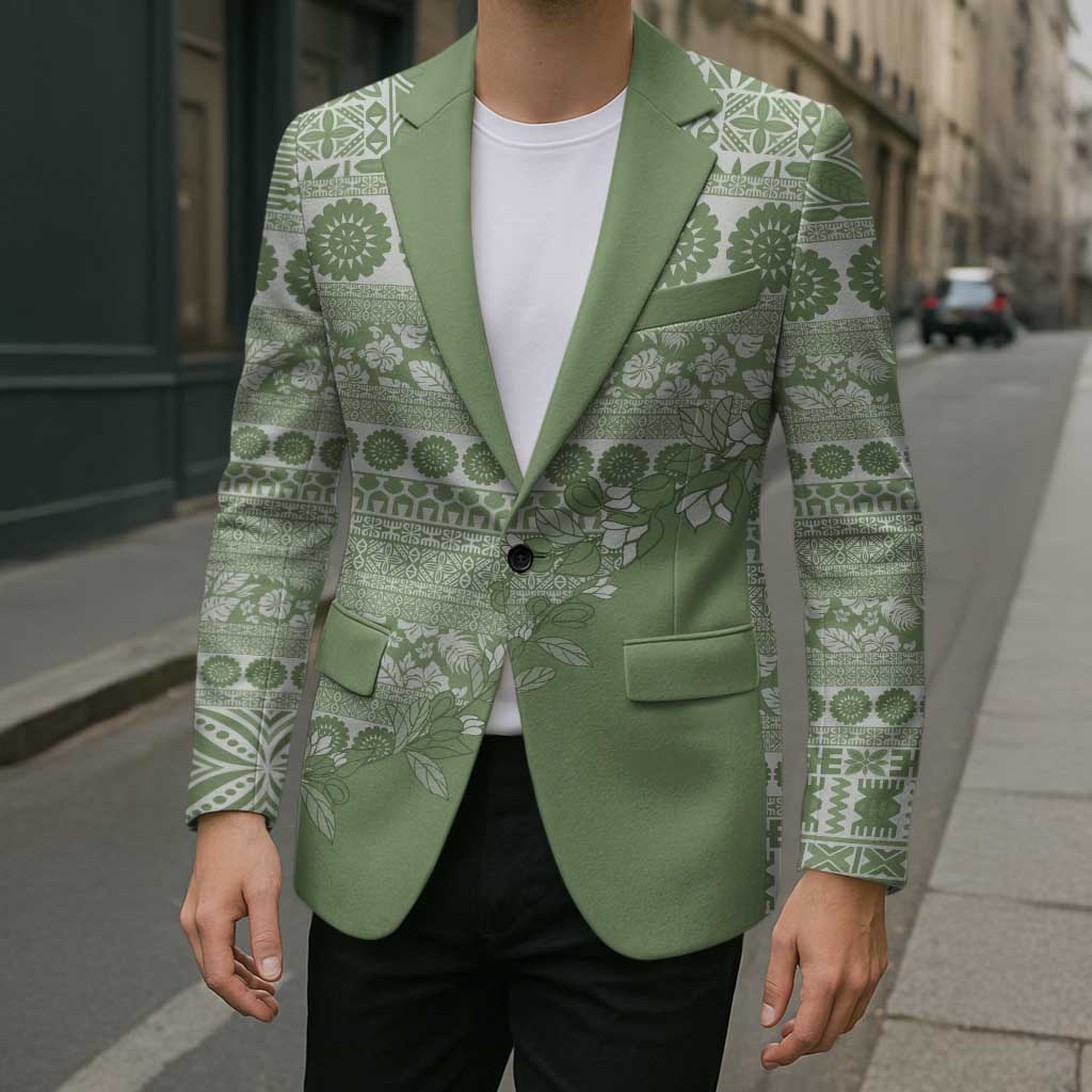 Fiji Marau na Kerisimasi Blazer Sage Green Tagimoucia Tapa Masi Tribal - Polynesian Pride