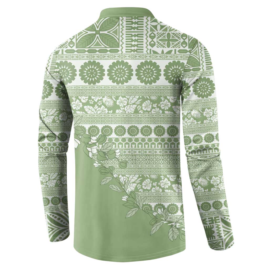 Fiji Marau na Kerisimasi Button Sweatshirt Sage Green Tagimoucia Tapa Masi Tribal - Polynesian Pride