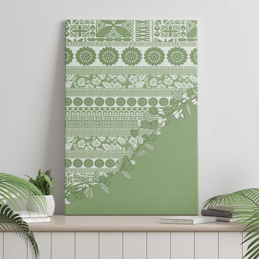 Fiji Marau na Kerisimasi Canvas Wall Art Sage Green Tagimoucia Tapa Masi Tribal - Polynesian Pride