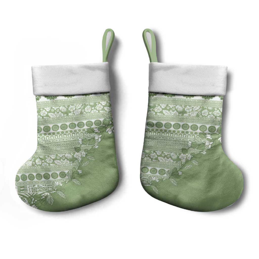 Fiji Marau na Kerisimasi Christmas Stocking Sage Green Tagimoucia Tapa Masi Tribal - Polynesian Pride