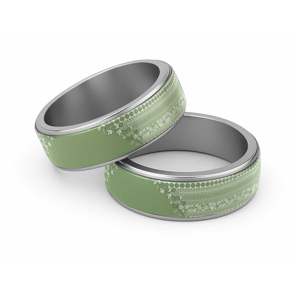 Fiji Marau na Kerisimasi Classic Ring Sage Green Tagimoucia Tapa Masi Tribal - Polynesian Pride