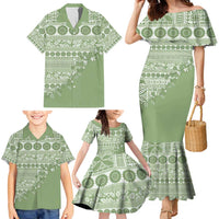 Fiji Marau na Kerisimasi Family Matching Mermaid Dress and Hawaiian Shirt Sage Green Tagimoucia Tapa Masi Tribal - Polynesian Pride
