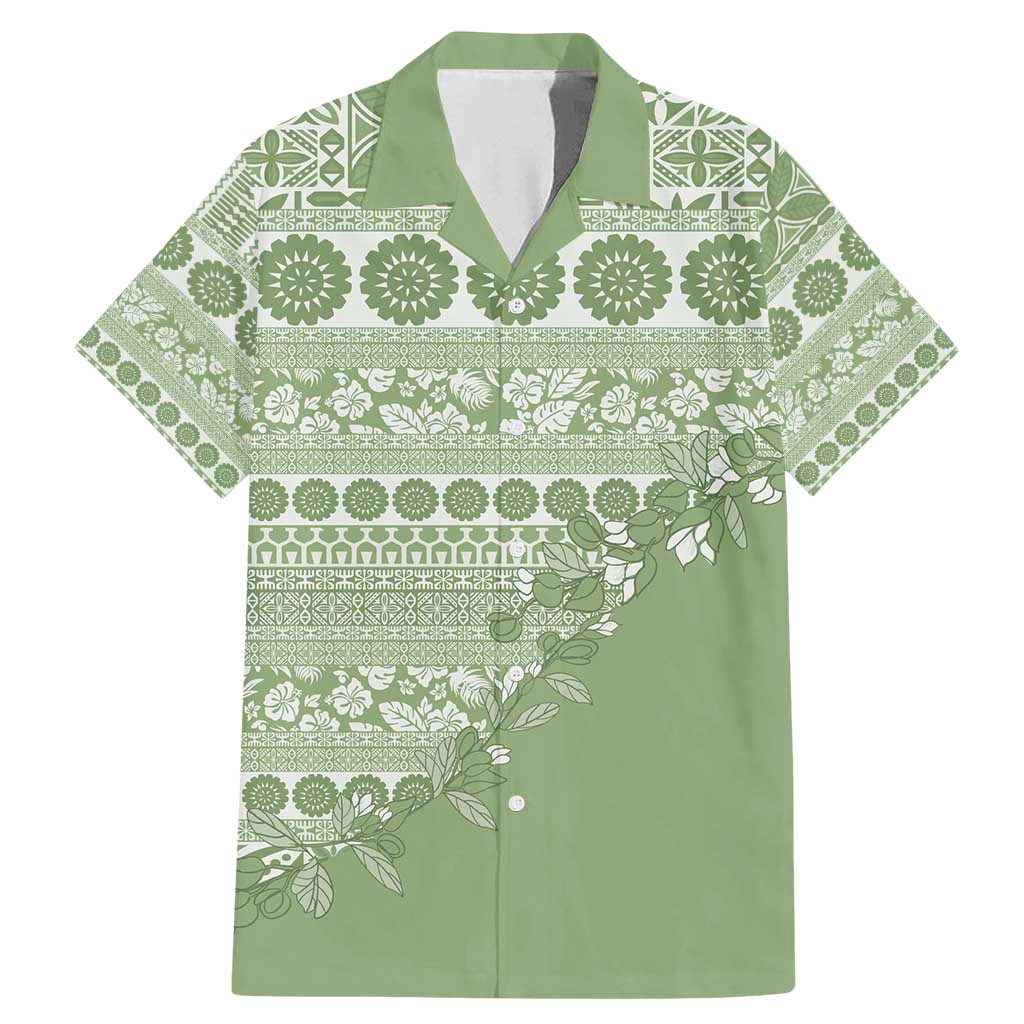 Fiji Marau na Kerisimasi Family Matching Mermaid Dress and Hawaiian Shirt Sage Green Tagimoucia Tapa Masi Tribal - Polynesian Pride