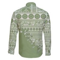 Fiji Marau na Kerisimasi Family Matching Off The Shoulder Long Sleeve Dress and Hawaiian Shirt Sage Green Tagimoucia Tapa Masi Tribal - Polynesian Pride