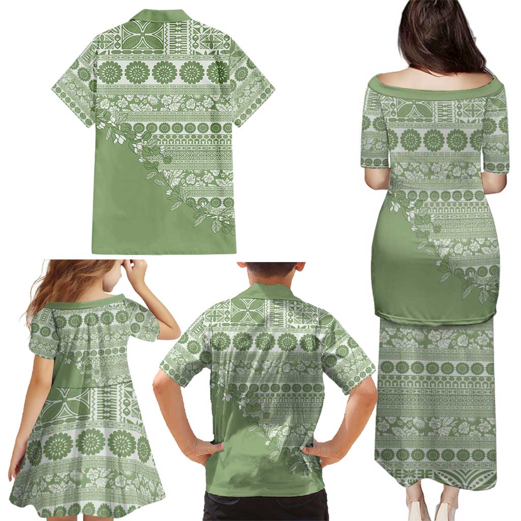 Fiji Marau na Kerisimasi Family Matching Puletasi and Hawaiian Shirt Sage Green Tagimoucia Tapa Masi Tribal - Polynesian Pride