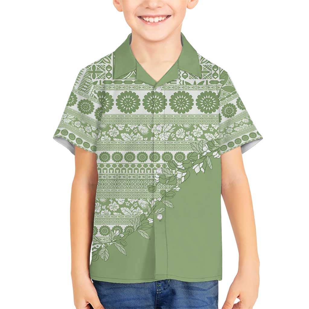 Fiji Marau na Kerisimasi Family Matching Puletasi and Hawaiian Shirt Sage Green Tagimoucia Tapa Masi Tribal - Polynesian Pride