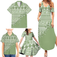 Fiji Marau na Kerisimasi Family Matching Summer Maxi Dress and Hawaiian Shirt Sage Green Tagimoucia Tapa Masi Tribal - Polynesian Pride