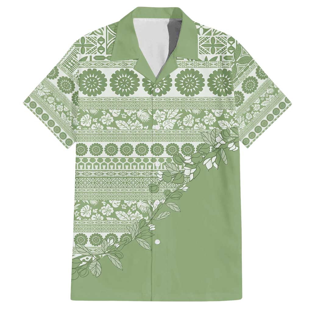 Fiji Marau na Kerisimasi Family Matching Summer Maxi Dress and Hawaiian Shirt Sage Green Tagimoucia Tapa Masi Tribal - Polynesian Pride