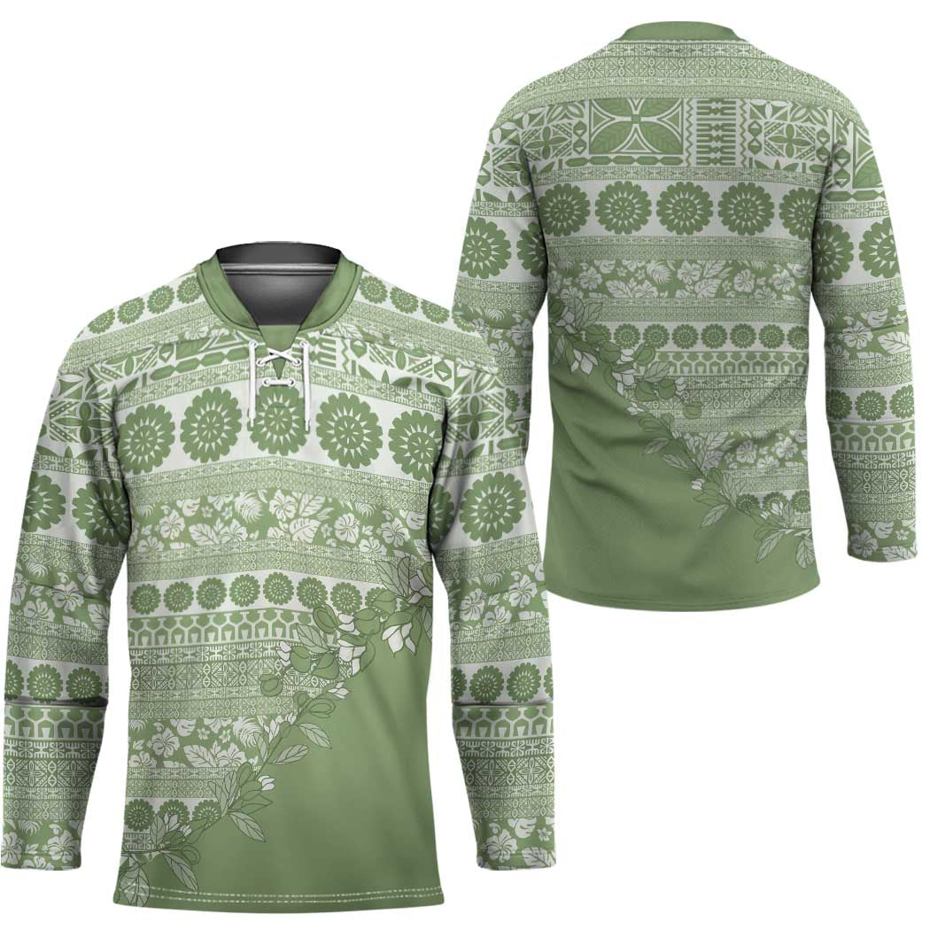 Fiji Marau na Kerisimasi Hockey Jersey Sage Green Tagimoucia Tapa Masi Tribal - Polynesian Pride