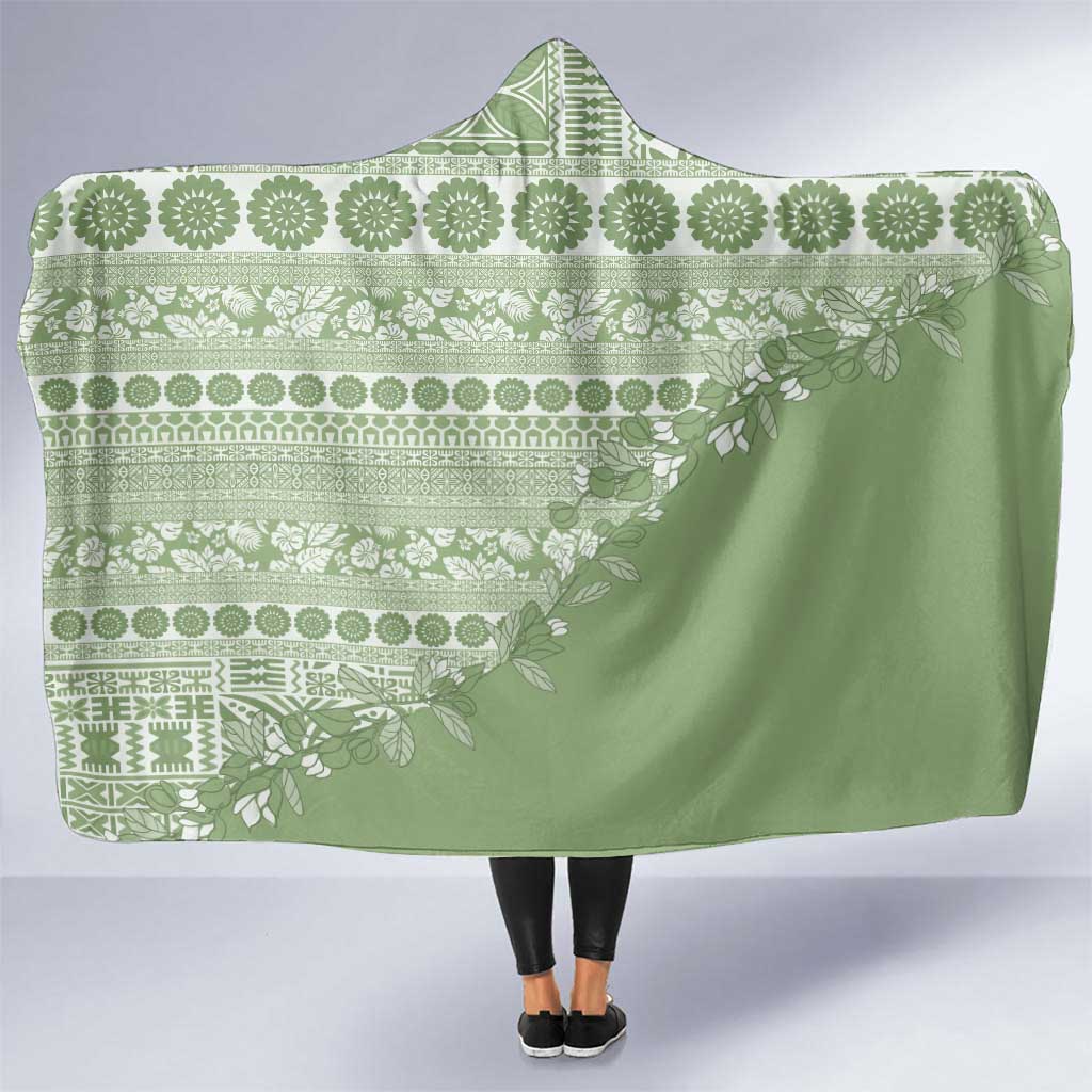Fiji Marau na Kerisimasi Hooded Blanket Sage Green Tagimoucia Tapa Masi Tribal - Polynesian Pride