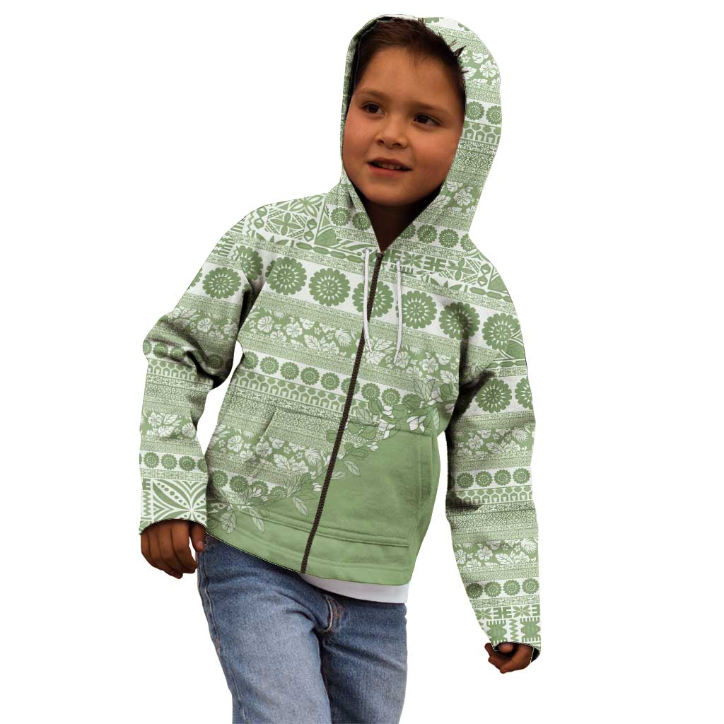 Fiji Marau na Kerisimasi Kid Hoodie Sage Green Tagimoucia Tapa Masi Tribal - Polynesian Pride